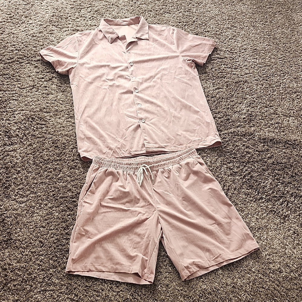 2 Pcs Mens Button-down Pink Suit Xxl